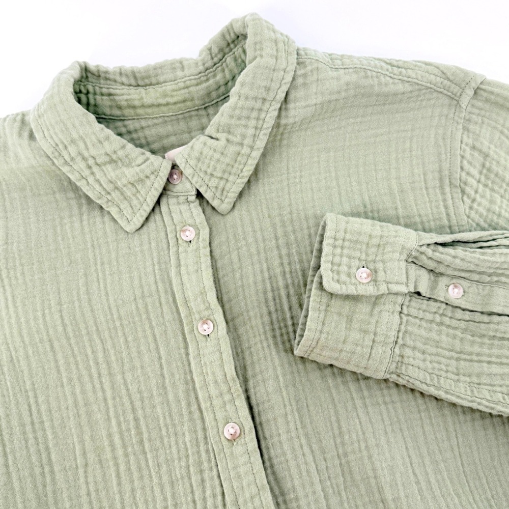 Universal Thread Button Down Womens Medium Green Good Relaxed Cotton Gauze Shirt